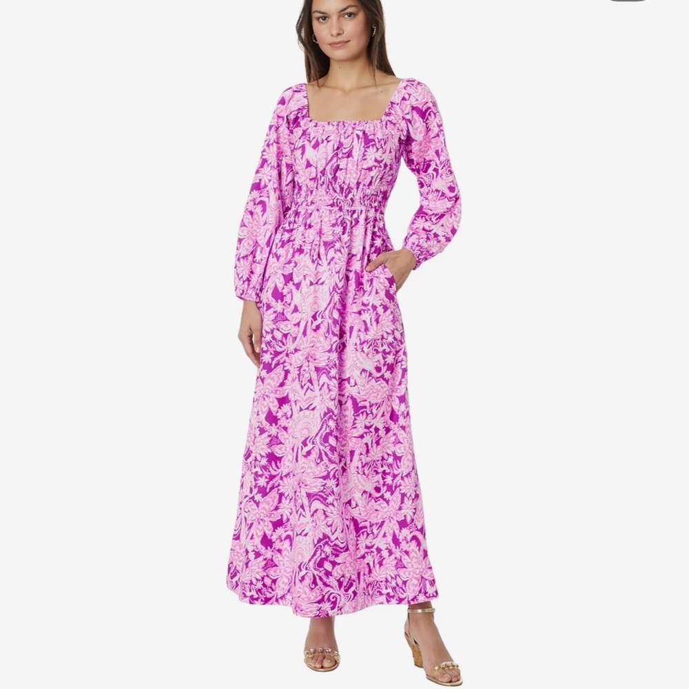 Brand New!! Lilly Pulitzer Lakira Cotton Maxi Dress in Mulberry Wild Ride Print